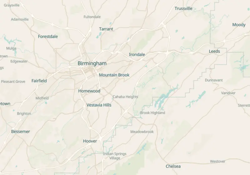 Map showing The Weights Over in Birmingham, AL and nearby listed clinics