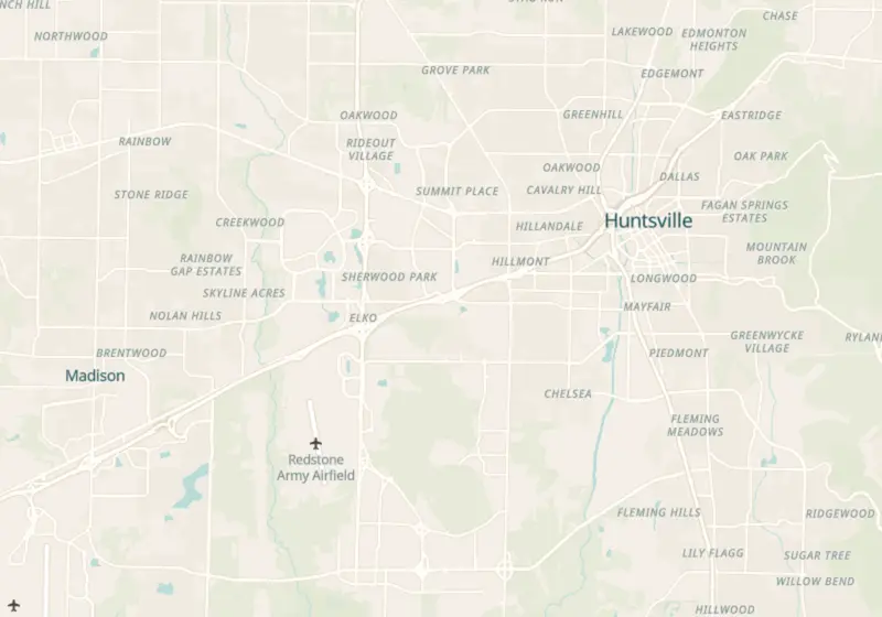Map showing Millar Functional Medicine in Huntsville, AL and nearby listed clinics
