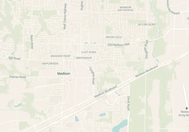 Map of Madison, AL with 4 verified clinic locations