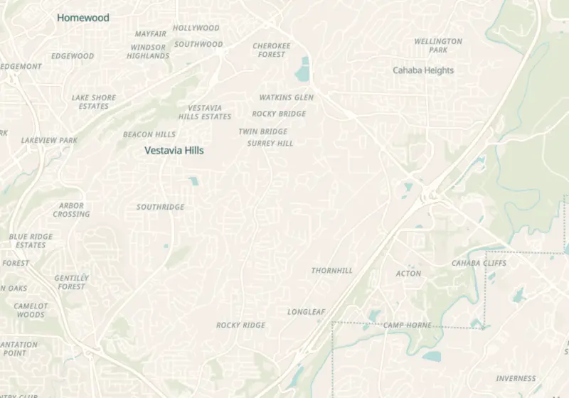Map of Vestavia Hills, AL with 4 verified clinic locations