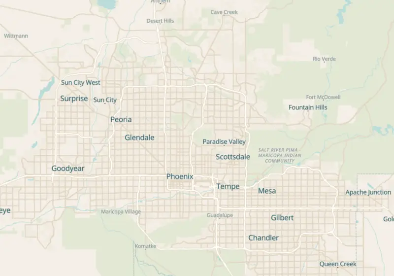 Map of Phoenix, AZ with 26 verified clinic locations