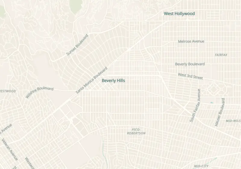 Map of Beverly Hills, CA with 4 verified clinic locations