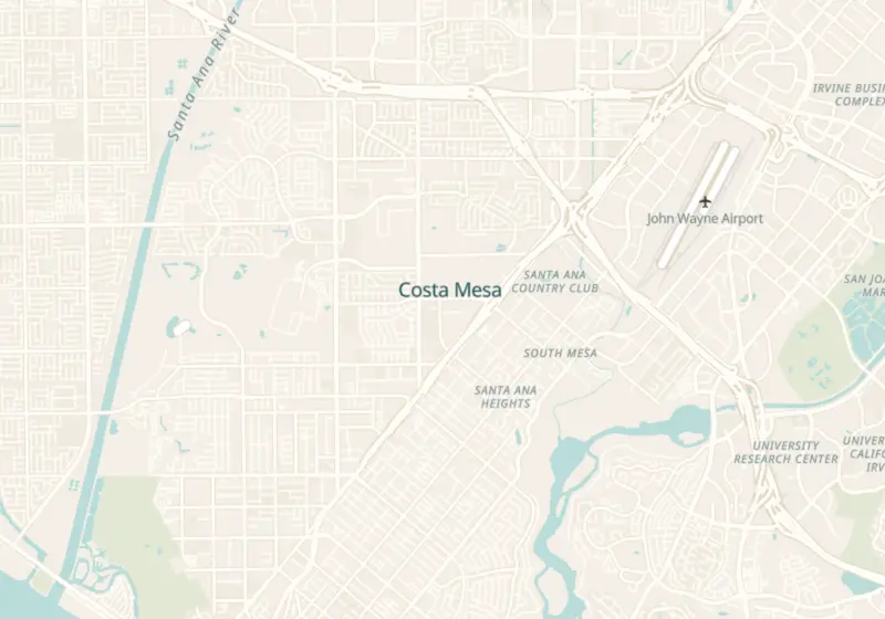 Map showing Beyond Wellness in Costa Mesa, CA and nearby listed clinics