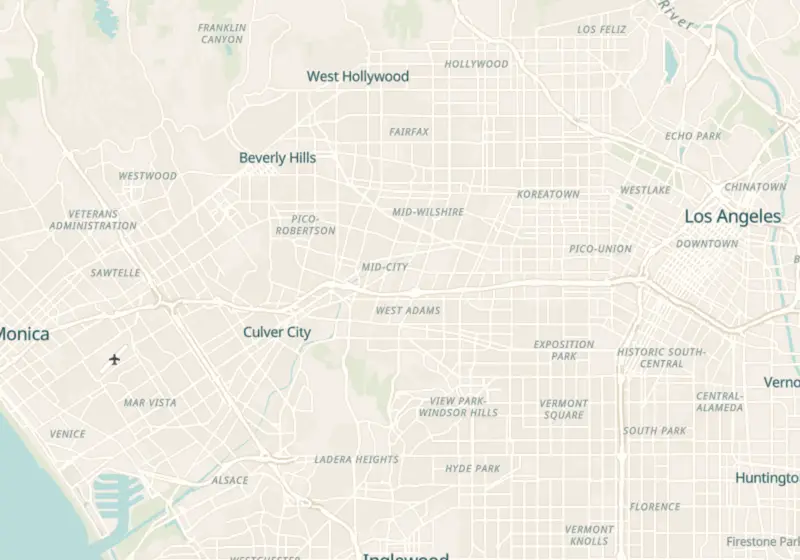 Map of Los Angeles, CA with 16 verified clinic locations