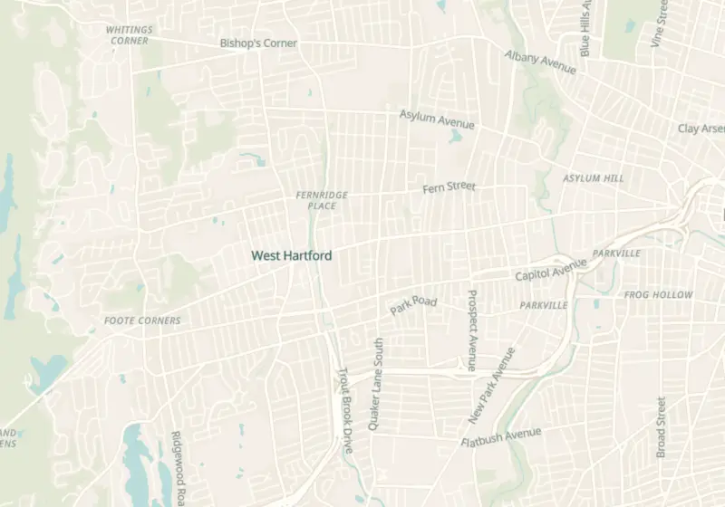 Map of West Hartford, CT with 8 verified clinic locations