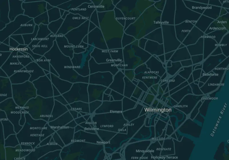 Map of Wilmington, DE with 13 verified clinic locations