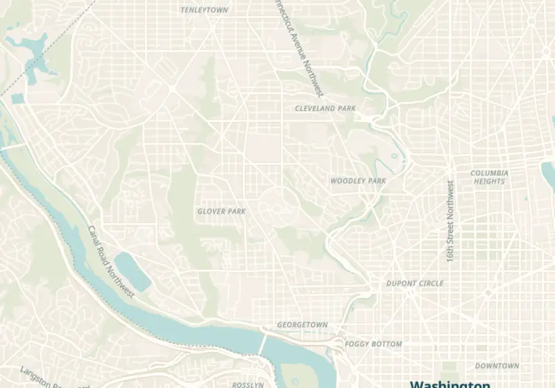 Map of Washington, DC with 13 verified clinic locations
