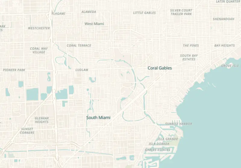 Map of Coral Gables, FL with 6 verified clinic locations