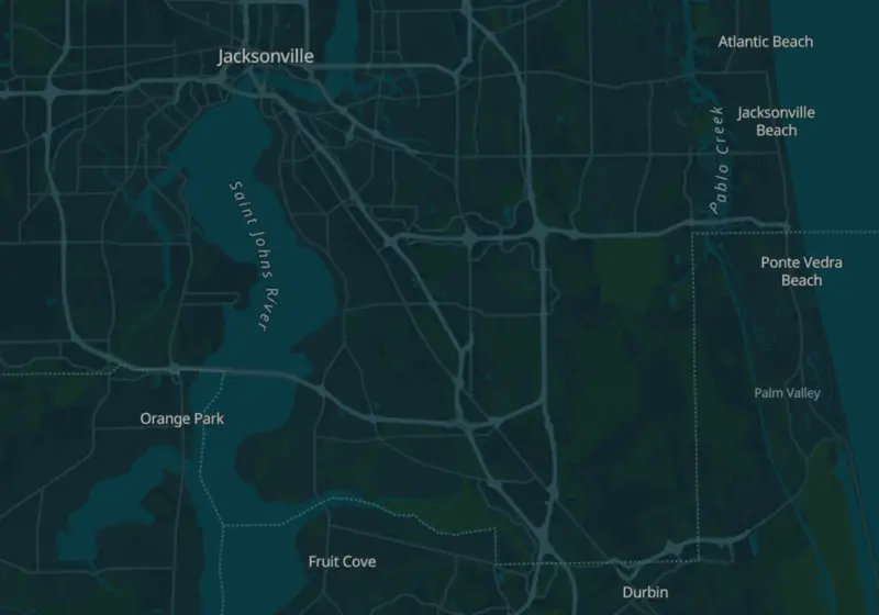 Map of Jacksonville, FL with 38 verified clinic locations