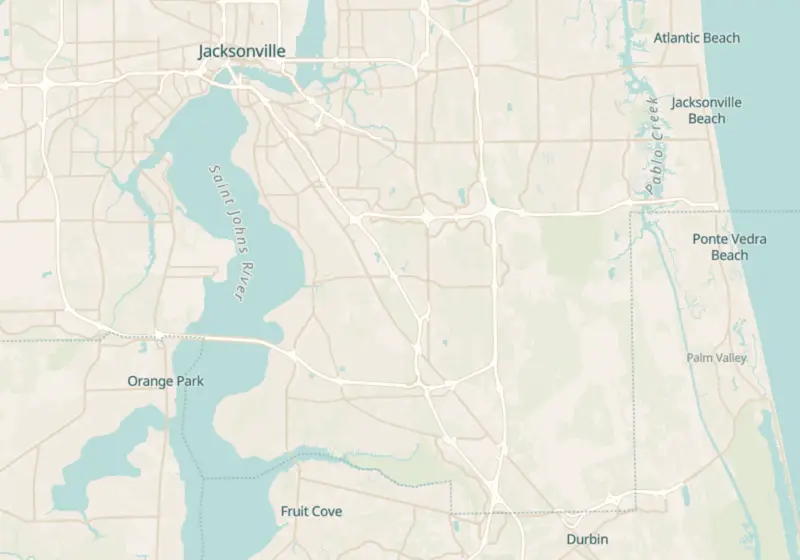 Map of Jacksonville, FL with 38 verified clinic locations