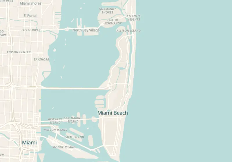 Map of Miami Beach, FL with 11 verified clinic locations