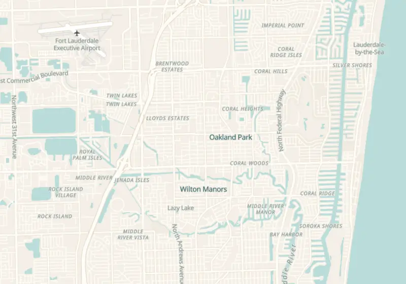 Map showing Oceans Weight Loss & Med Spa in Oakland Park, FL and nearby listed clinics
