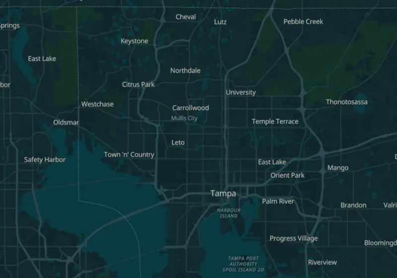 Map of Tampa, FL with 72 verified clinic locations