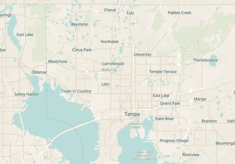 Map of Tampa, FL with 72 verified clinic locations