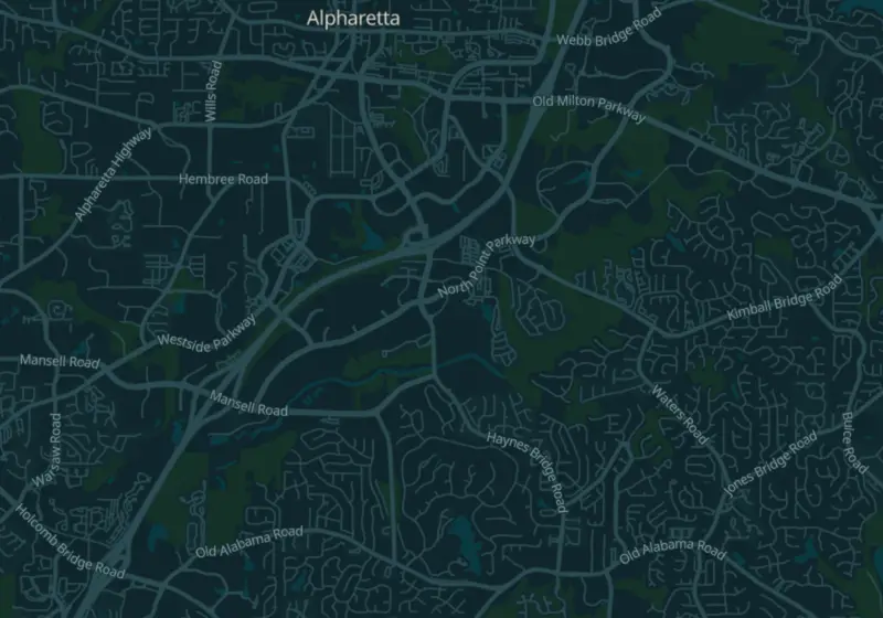 Map showing New Vitality Medical in Alpharetta, GA and nearby listed clinics