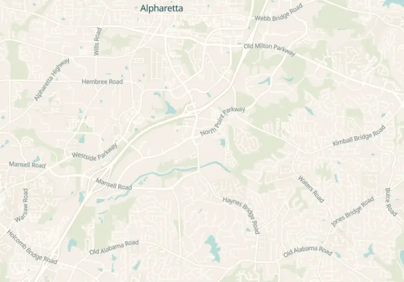 Map showing New Vitality Medical in Alpharetta, GA and nearby listed clinics