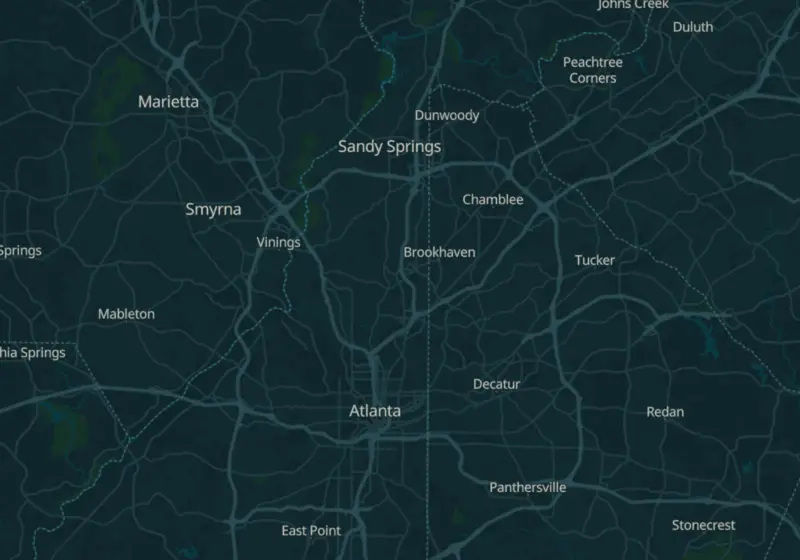 Map of Atlanta, GA with 46 verified clinic locations