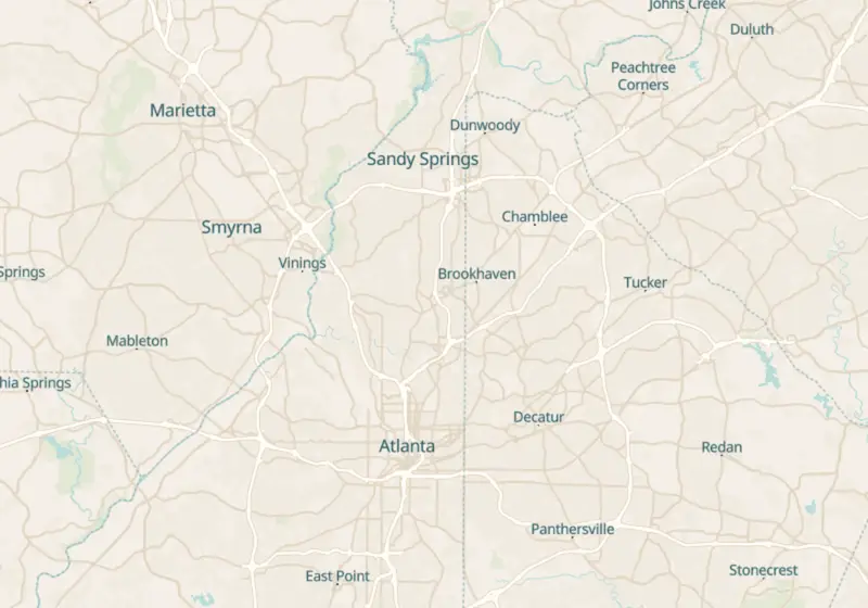 Map of Atlanta, GA with 46 verified clinic locations