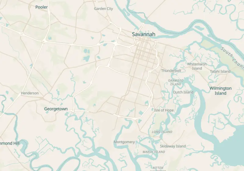 Map of Savannah, GA with 20 verified clinic locations