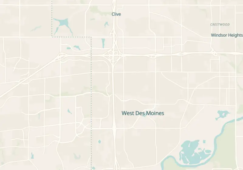 Map of West Des Moines, IA with 11 verified clinic locations