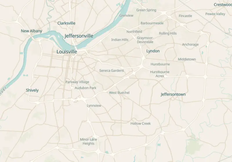 Map of Louisville, KY with 19 verified clinic locations