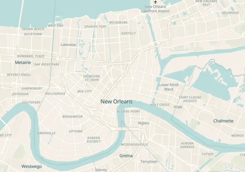 Map of New Orleans, LA with 10 verified clinic locations