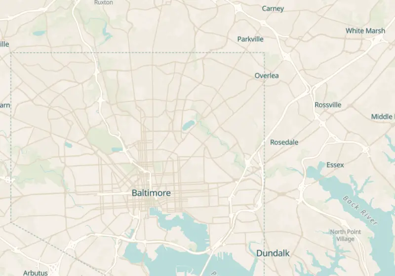 Map of Baltimore, MD with 11 verified clinic locations