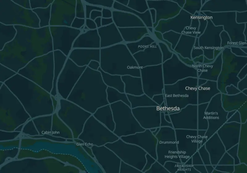 Map showing OVME in Bethesda, MD and nearby listed clinics