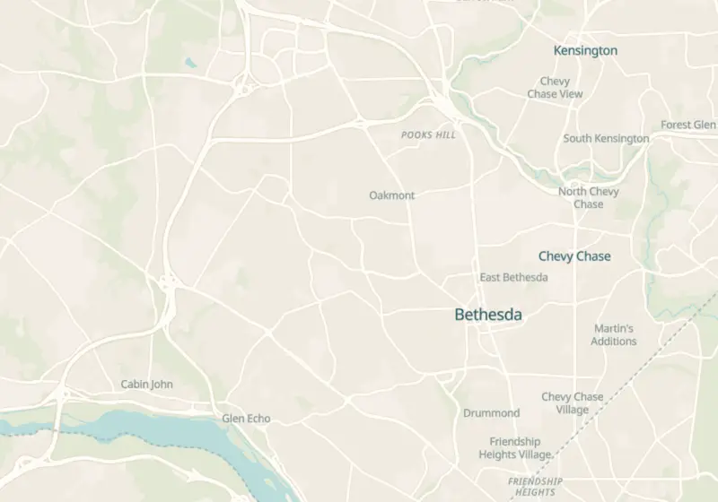 Map showing OVME in Bethesda, MD and nearby listed clinics