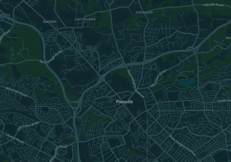 Map of Pikesville, MD with 6 verified clinic locations