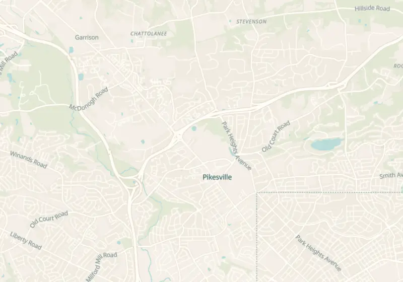 Map of Pikesville, MD with 6 verified clinic locations