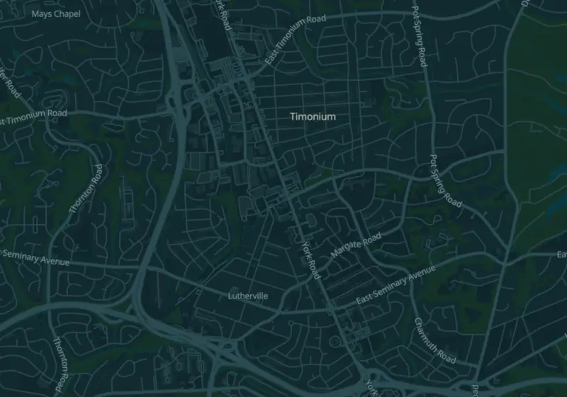 Map showing THRYV Aesthetics & Wellness in Timonium, MD and nearby listed clinics