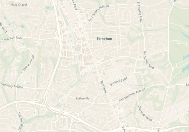 Map showing THRYV Aesthetics & Wellness in Timonium, MD and nearby listed clinics