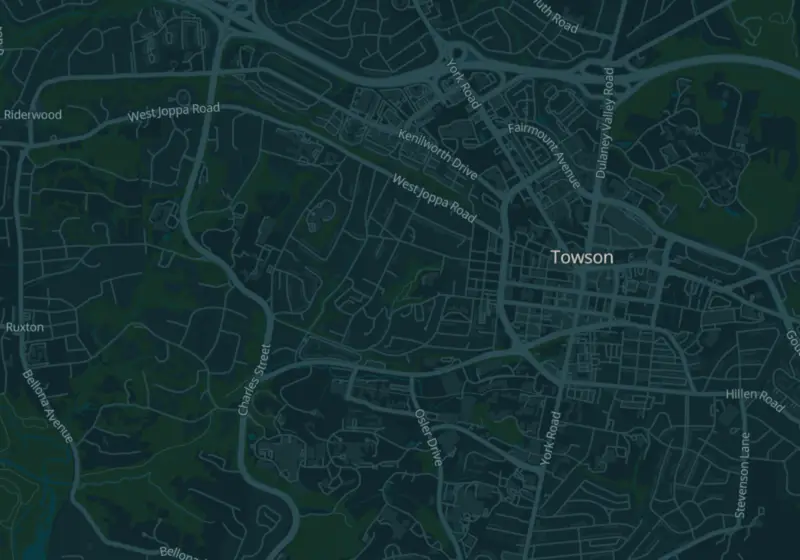 Map of Towson, MD with 5 verified clinic locations