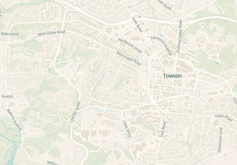 Map of Towson, MD with 5 verified clinic locations