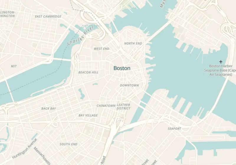 Map of Boston, MA with 13 verified clinic locations