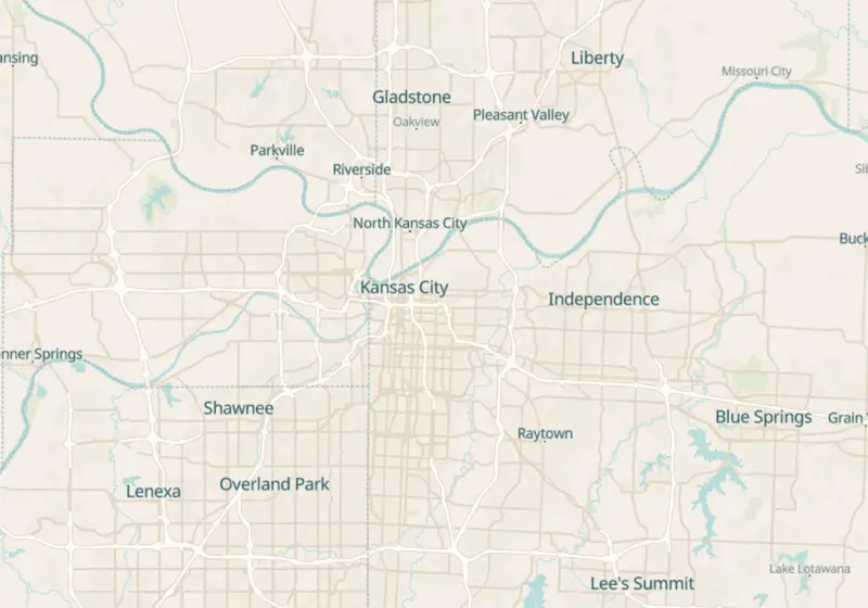 Map showing PEAQ Society in Kansas City, MO and nearby listed clinics