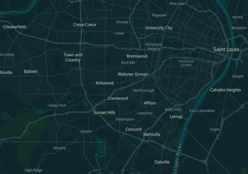 Map showing PRICK'D Medspa in St. Louis, MO and nearby listed clinics