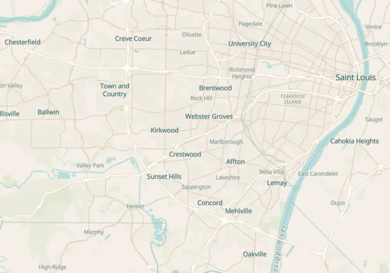 Map showing PRICK'D Medspa in St. Louis, MO and nearby listed clinics