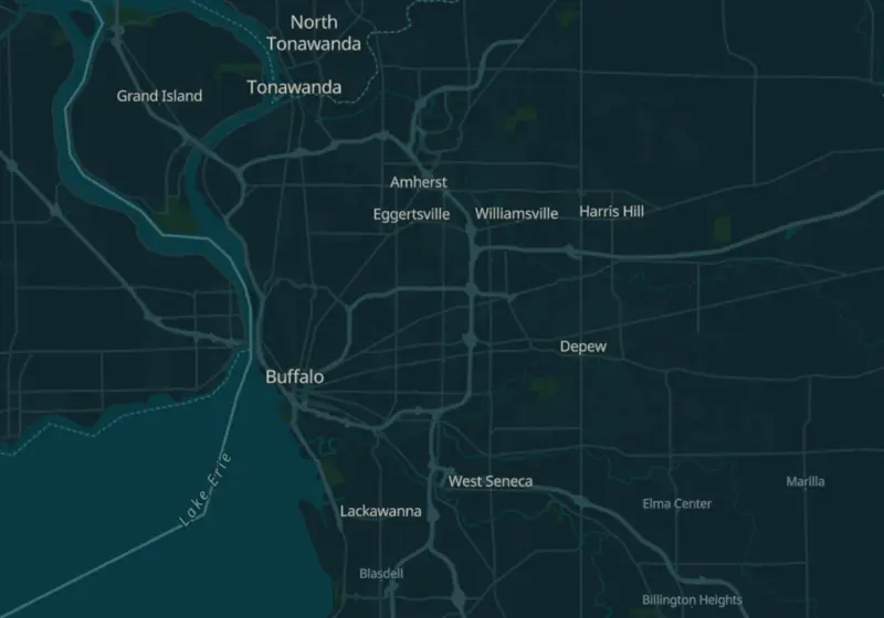 Map showing EHC Buffalo in Buffalo, NY and nearby listed clinics
