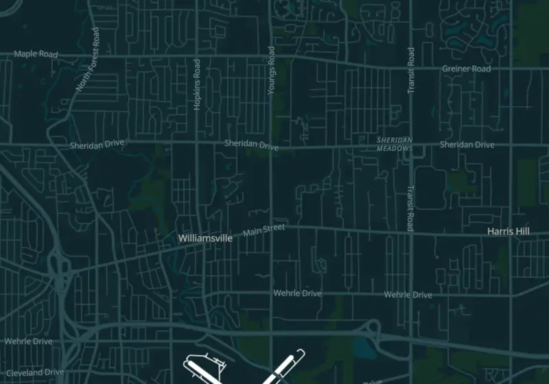 Map of Williamsville, NY with 6 verified clinic locations