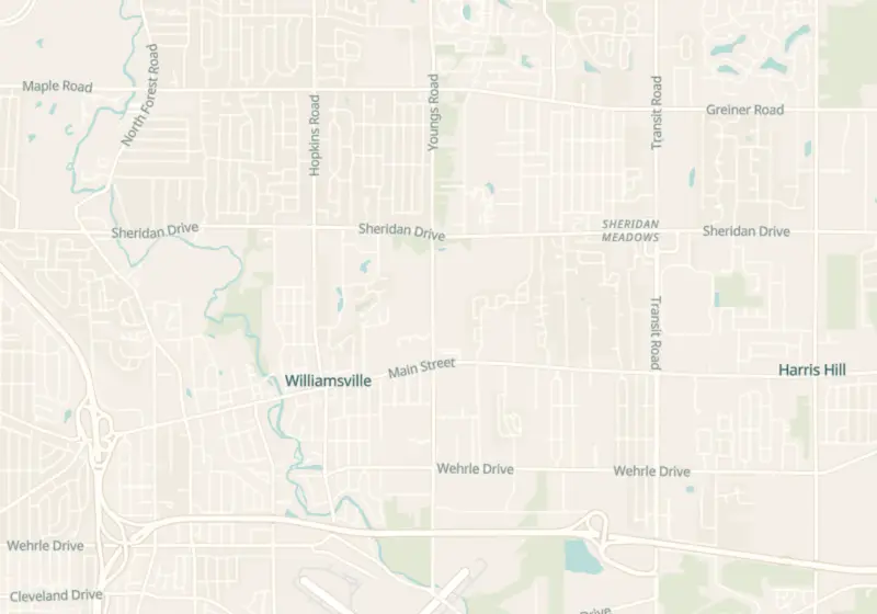 Map of Williamsville, NY with 6 verified clinic locations