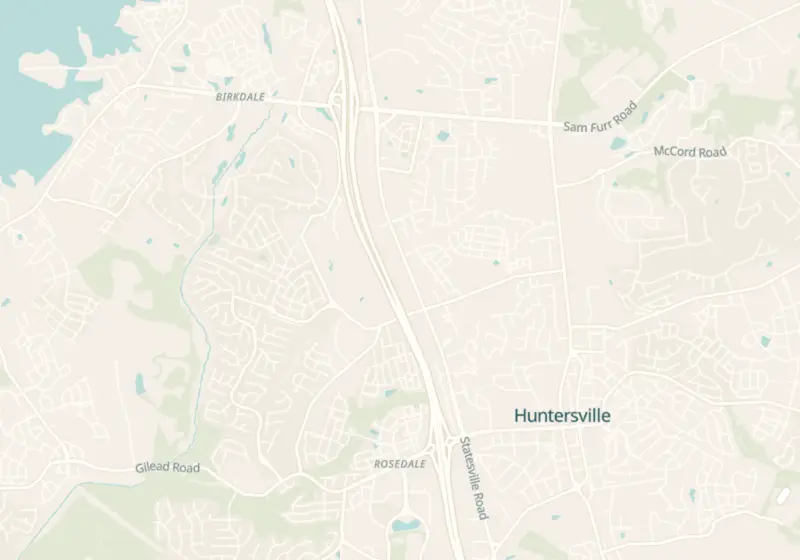 Map of Huntersville, NC with 3 verified clinic locations