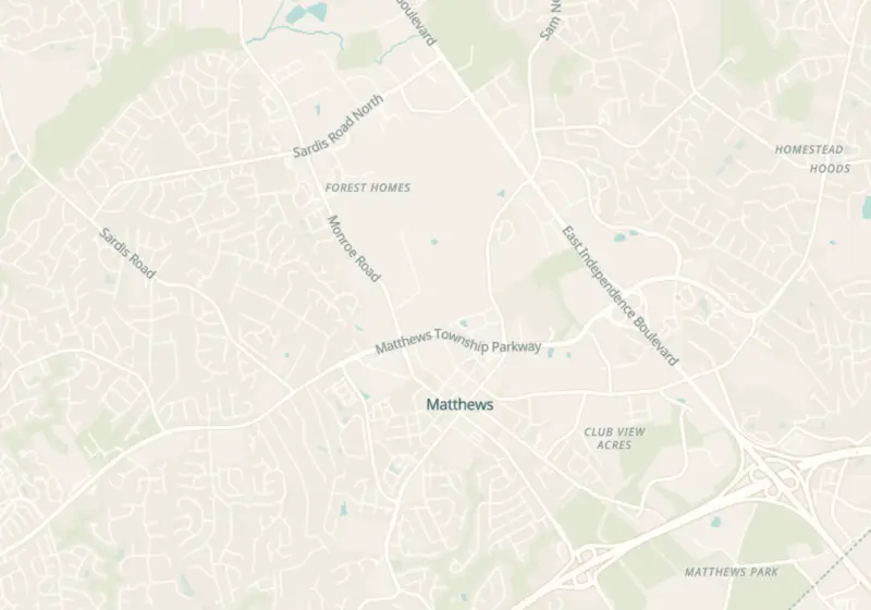 Map of Matthews, NC with 4 verified clinic locations