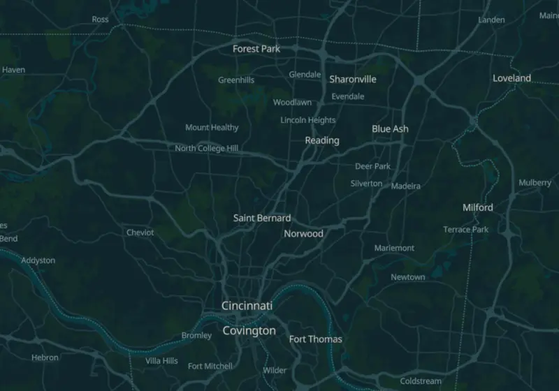 Map of Cincinnati, OH with 12 verified clinic locations