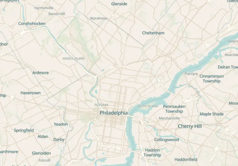 Map of Philadelphia, PA with 20 verified clinic locations