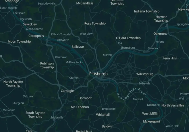 Map of Pittsburgh, PA with 19 verified clinic locations