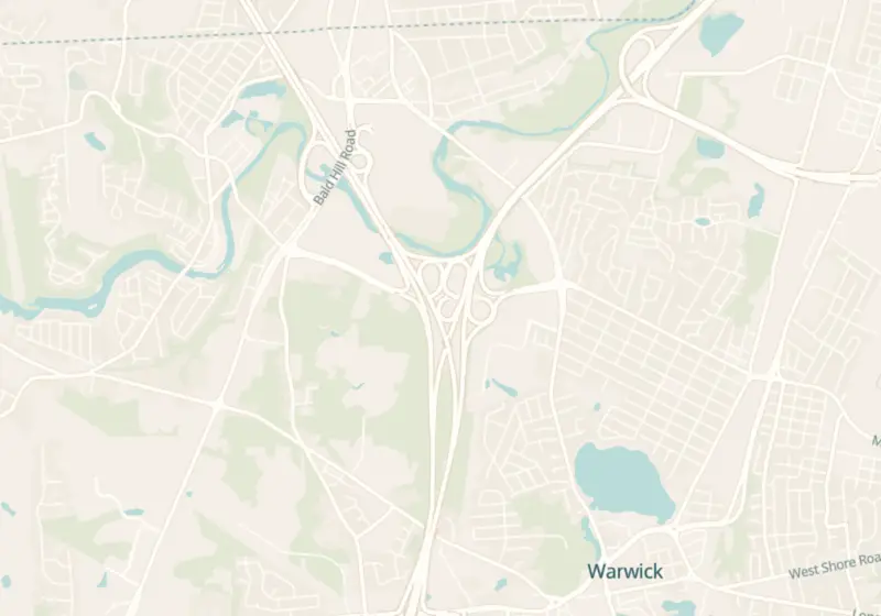 Map of Warwick, RI with 3 verified clinic locations