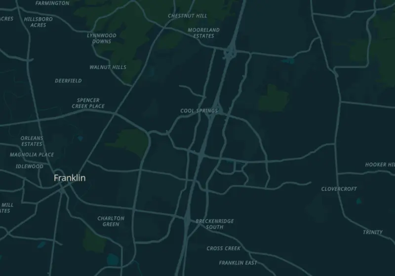Map of Franklin, TN with 11 verified clinic locations