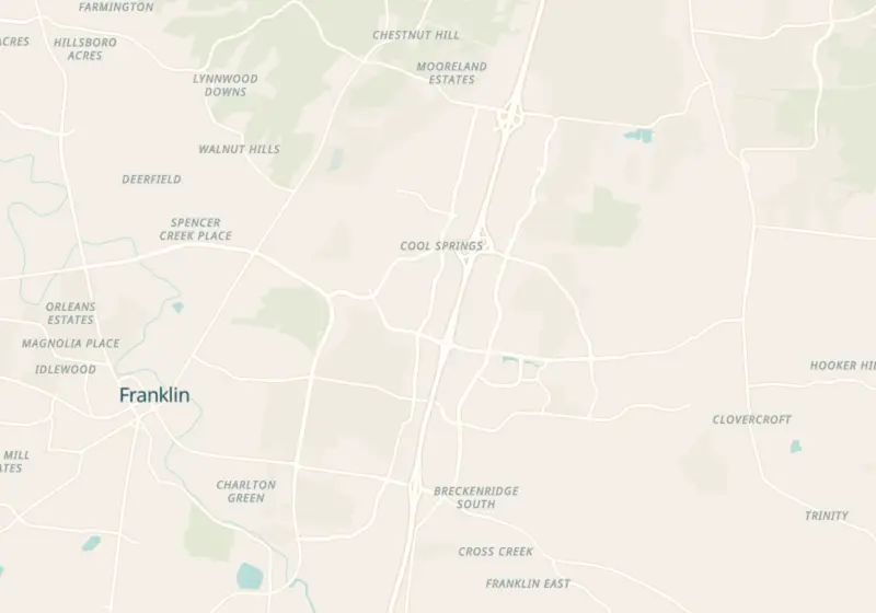 Map of Franklin, TN with 11 verified clinic locations